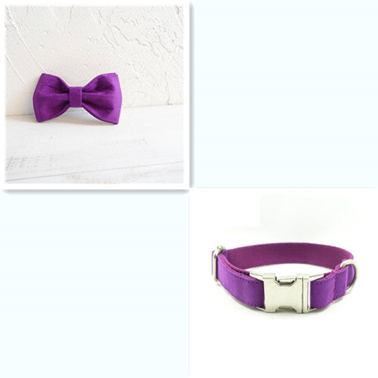 KFX-7107901 Purple Velvet Dog Bow Tie Collar Accessory - Adjustable Sizes XS to XL