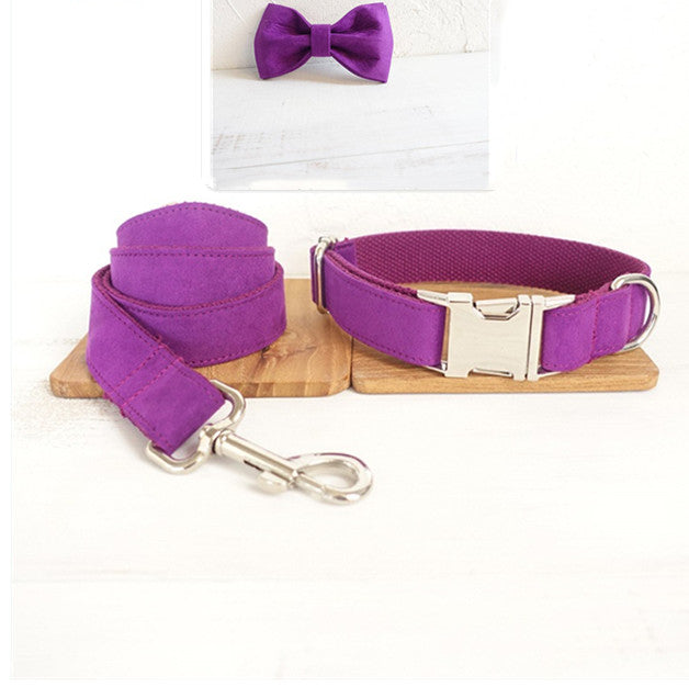 KFX-7107901 Purple Velvet Dog Bow Tie Collar Accessory - Adjustable Sizes XS to XL