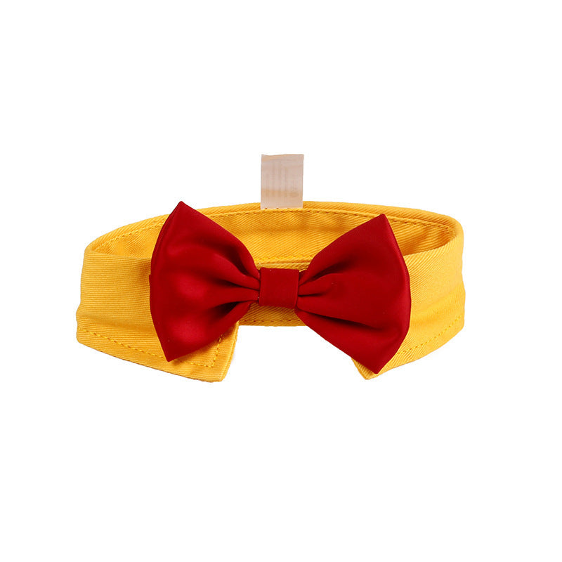 KFX-7108157 Handsome Black Dog Bow Tie in Yellow and Red or White and Black Cotton, Size S or L