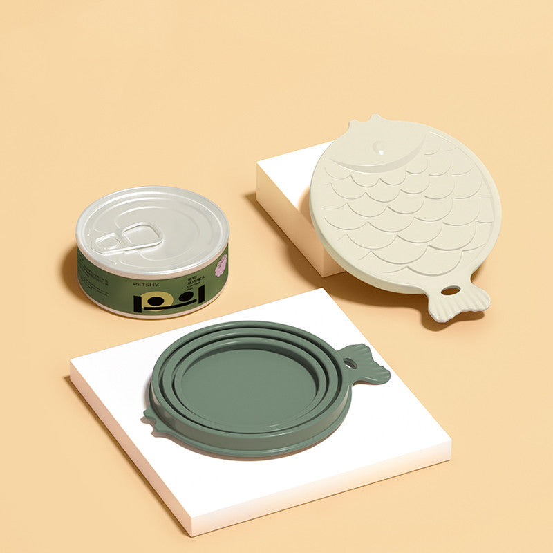 KFX-7109693 Silicone Sealing Lid for Medium Pet Cans - Gray and Dark Green Melamine and Food-Grade Silicone