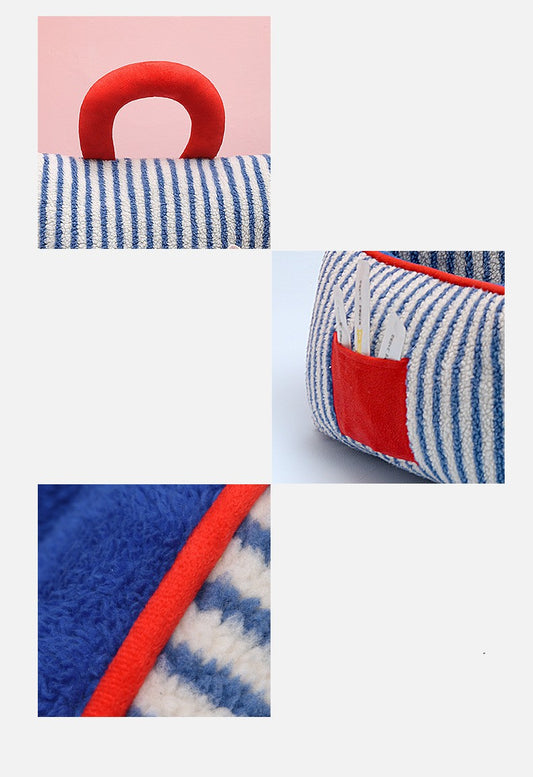 KFX-7109949 Cozy Blue Striped Winter Pet Sofa Nest for Dogs - Multiple Sizes Available