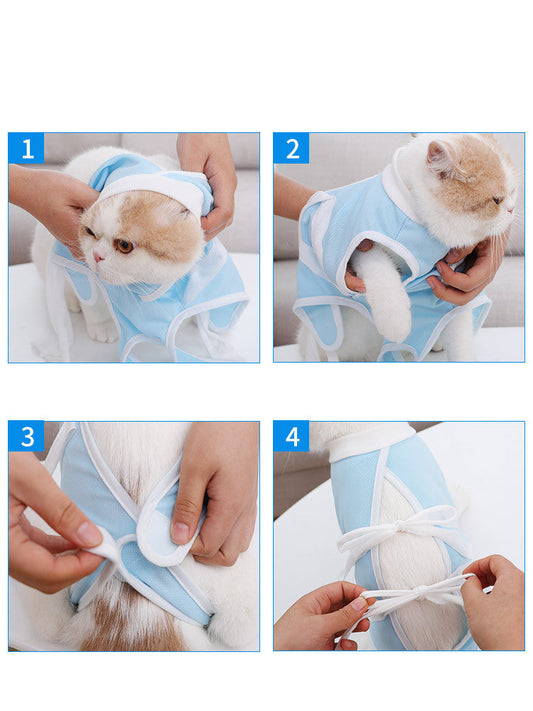 KFX-7110077 Lightweight Summer Cat Clothes - Breathable Casual Suit in Blue and White, Sizes S-XL