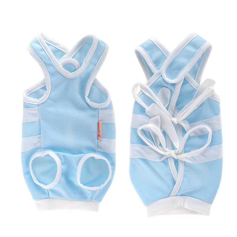 KFX-7110077 Lightweight Summer Cat Clothes - Breathable Casual Suit in Blue and White, Sizes S-XL