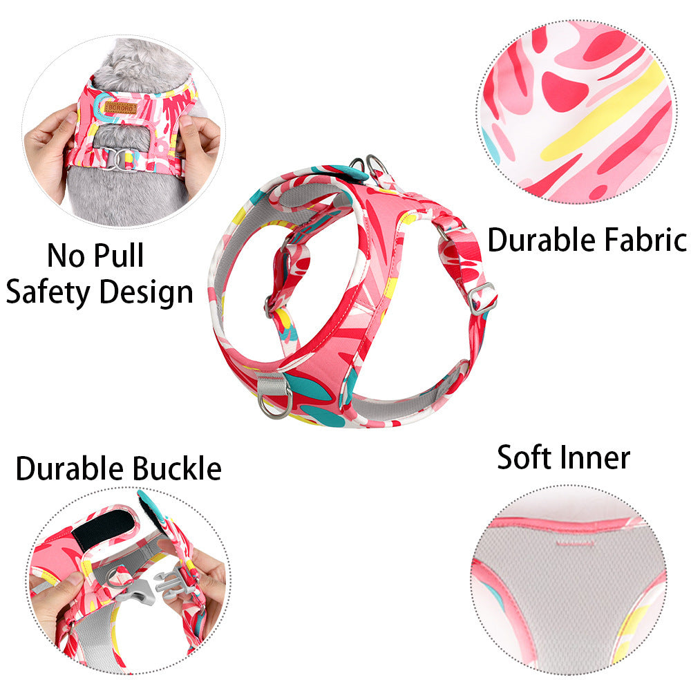 KFX-7111485 Breathable Pet Harness Suit with Traction Rope - Available in Red Flower Camouflage and Blue White Camouflage