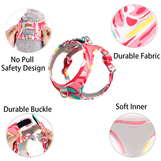 KFX-7111485 Breathable Pet Harness Suit with Traction Rope - Available in Red Flower Camouflage and Blue White Camouflage