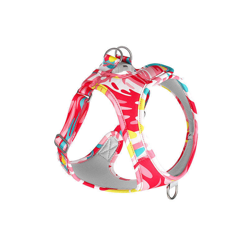 KFX-7111485 Breathable Pet Harness Suit with Traction Rope - Available in Red Flower Camouflage and Blue White Camouflage