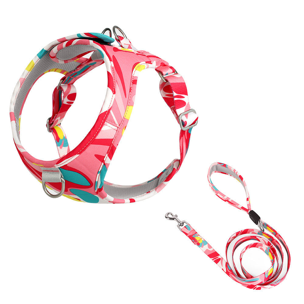 KFX-7111485 Breathable Pet Harness Suit with Traction Rope - Available in Red Flower Camouflage and Blue White Camouflage