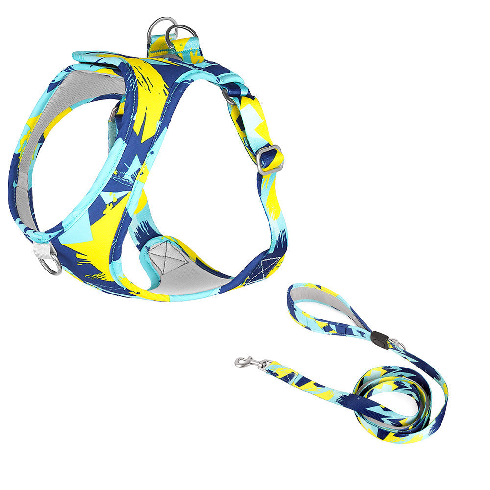 KFX-7111485 Breathable Pet Harness Suit with Traction Rope - Available in Red Flower Camouflage and Blue White Camouflage