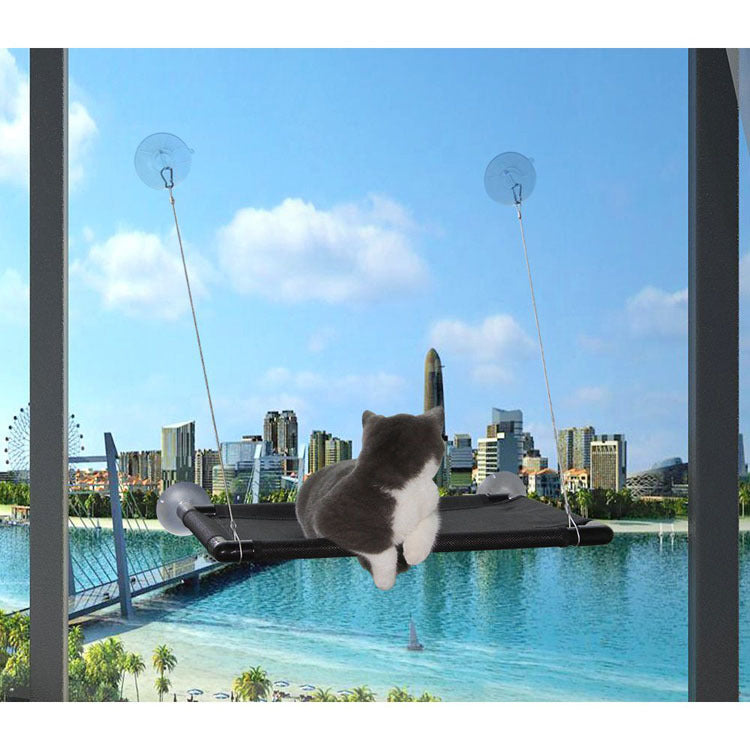 KFX-7115325 Sturdy Window-Mounted Cat Hammock with Suction Cups for Sunbathing and Viewing