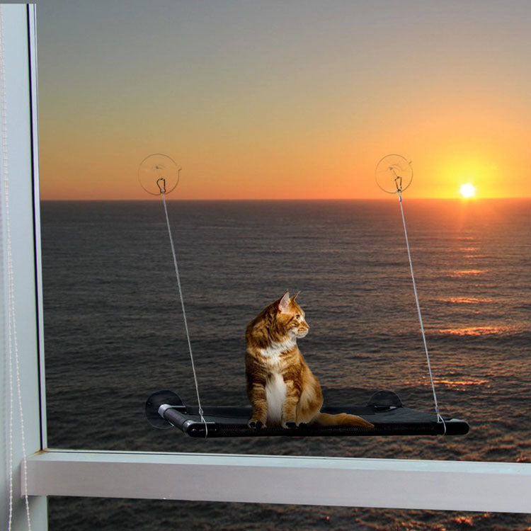 KFX-7115325 Sturdy Window-Mounted Cat Hammock with Suction Cups for Sunbathing and Viewing