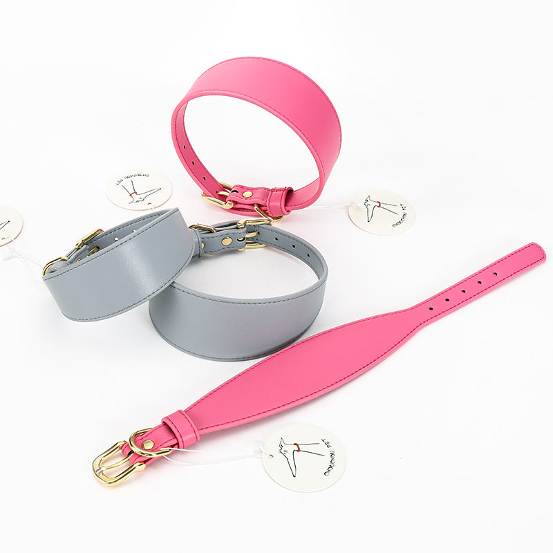 KFX-7115453 Soft Leather Pet Necklet and Towing Rope Set - Adjustable Collar in Gray and Pink