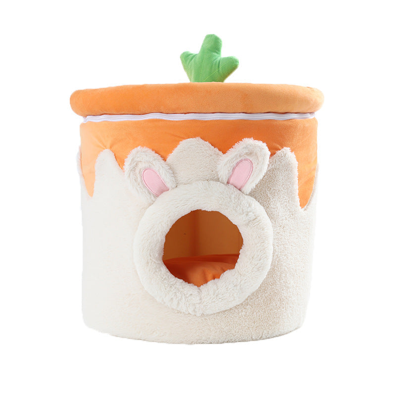 KFX-7115709 Cartoon Cat Litter Box with Dual-purpose Milk Tea Cup Design, Fully Enclosed Short Plush Pet Nest