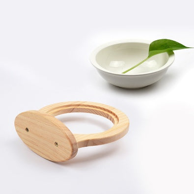 KFX-7117629 Ceramic Pet Bowl with Solid Wood Stand for Elevated Feeding