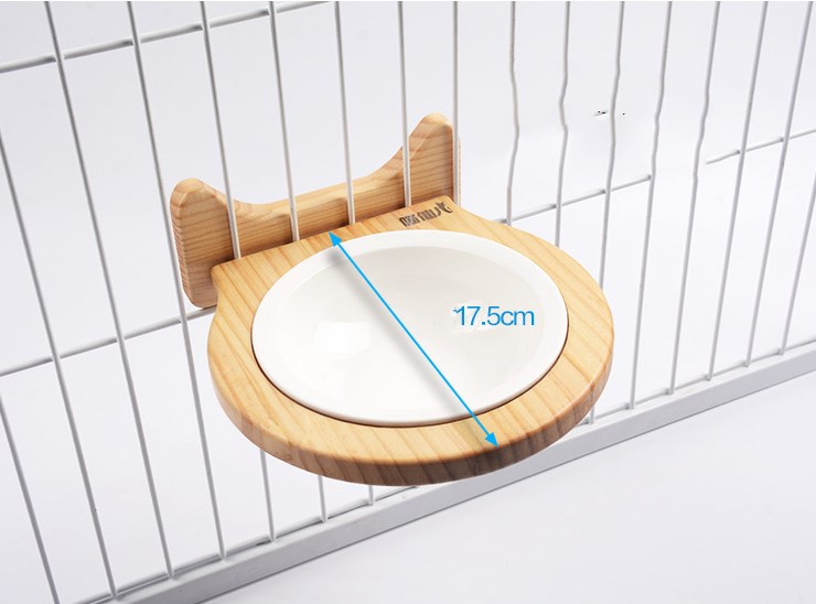 KFX-7117629 Ceramic Pet Bowl with Solid Wood Stand for Elevated Feeding