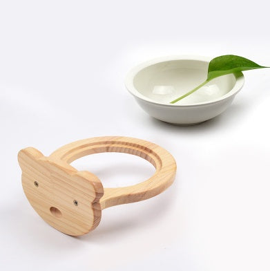 KFX-7117629 Ceramic Pet Bowl with Solid Wood Stand for Elevated Feeding