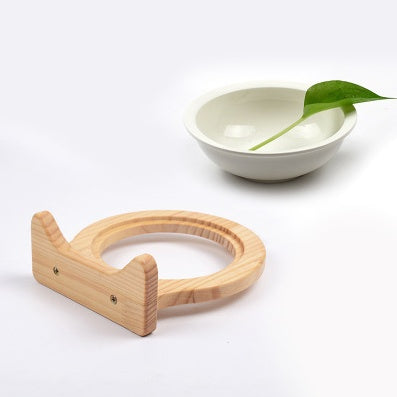KFX-7117629 Ceramic Pet Bowl with Solid Wood Stand for Elevated Feeding