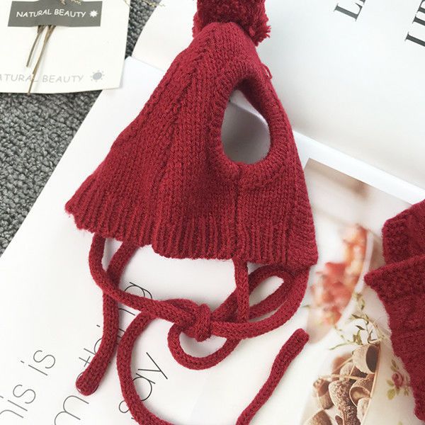 KFX-7119037 Cozy Wool Dog Hat and Scarf Set for Autumn and Winter in Red and Navy Blue