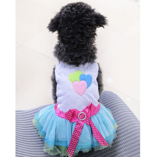 KFX-7119805 Pet Dog Lip Skirt Princess Dress with Cute Bow - Available in Pink and Blue, Sizes XS to XXL