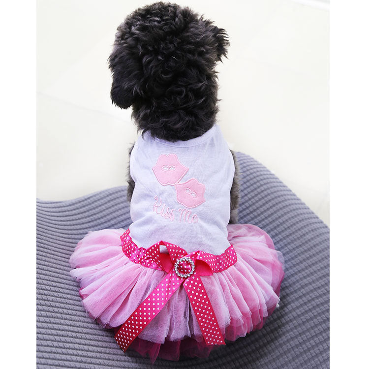 KFX-7119805 Pet Dog Lip Skirt Princess Dress with Cute Bow - Available in Pink and Blue, Sizes XS to XXL
