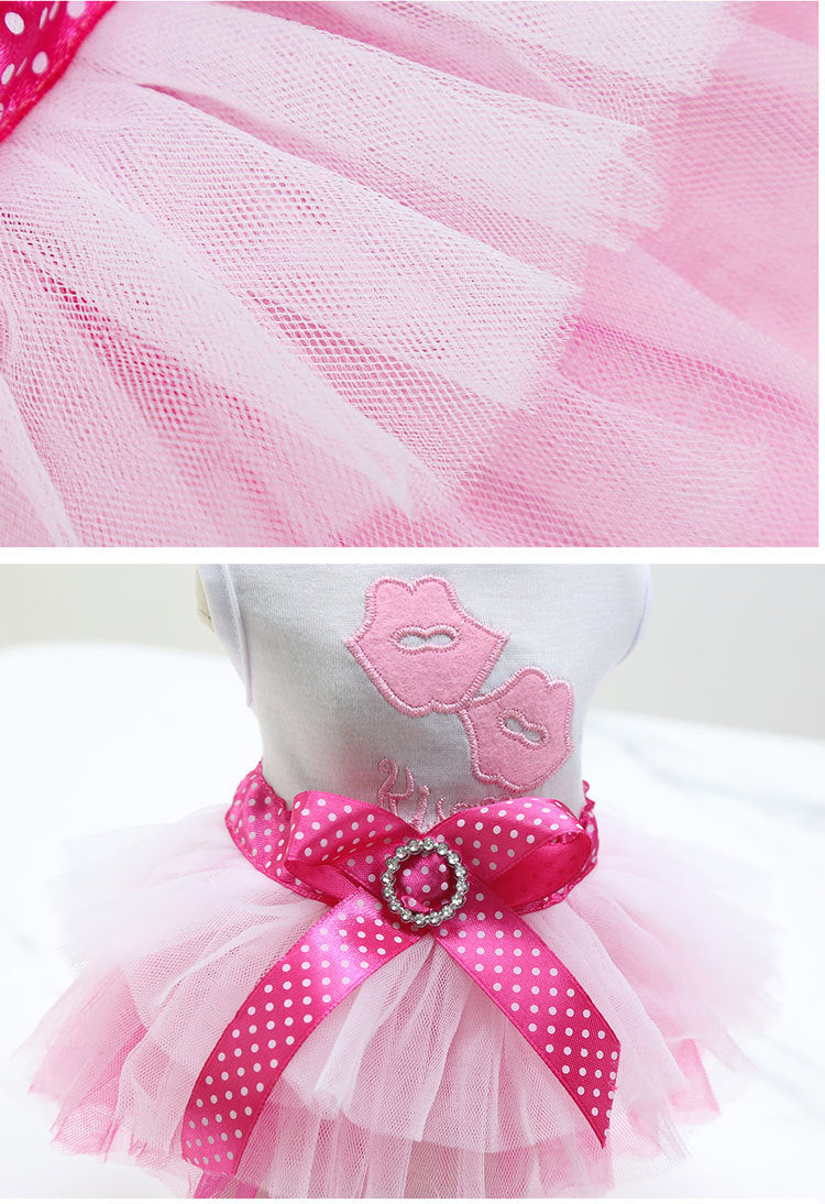 KFX-7119805 Pet Dog Lip Skirt Princess Dress with Cute Bow - Available in Pink and Blue, Sizes XS to XXL