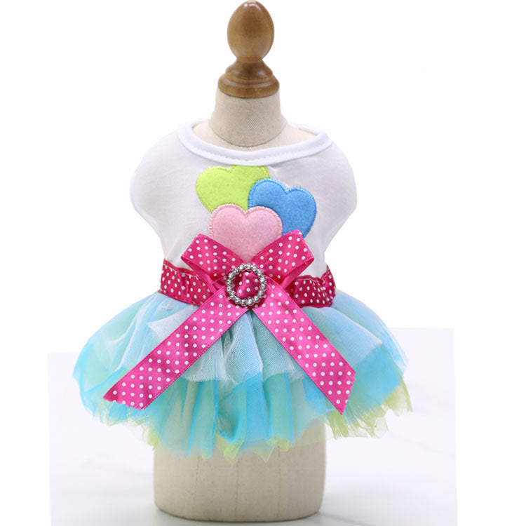 KFX-7119805 Pet Dog Lip Skirt Princess Dress with Cute Bow - Available in Pink and Blue, Sizes XS to XXL