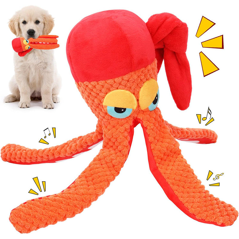 KFX-7120061 Durable Squeaky Octopus Plush Dog Toy with Creased Paper for Chewing and Playtime
