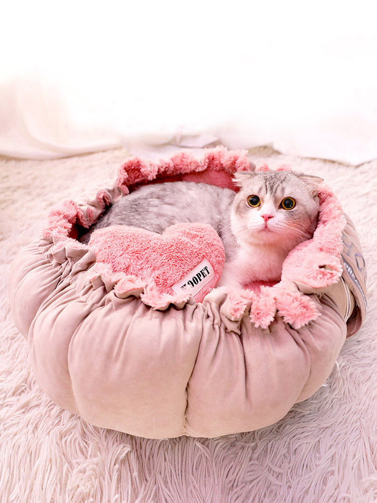 KFX-7121469 Cozy Enclosed Winter Pet Nest in Princess Petal Color, Soft PV Velvet Material