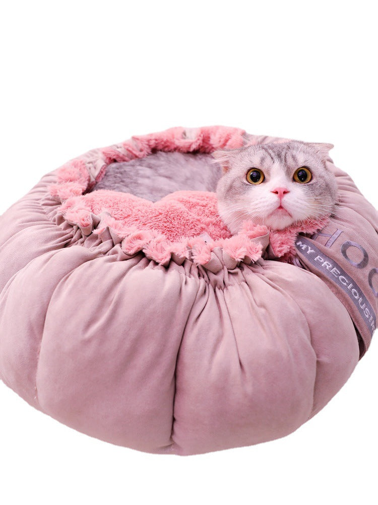 KFX-7121469 Cozy Enclosed Winter Pet Nest in Princess Petal Color, Soft PV Velvet Material