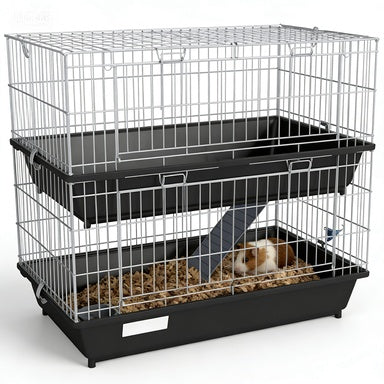KFX-7122877 2-Tier Small Animal Cage with Doors, Trays, Dish, Bottle, and Ramp for Bunnies, Ferrets, and Chinchillas