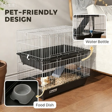 KFX-7122877 2-Tier Small Animal Cage with Doors, Trays, Dish, Bottle, and Ramp for Bunnies, Ferrets, and Chinchillas