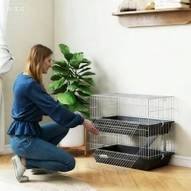 KFX-7122877 2-Tier Small Animal Cage with Doors, Trays, Dish, Bottle, and Ramp for Bunnies, Ferrets, and Chinchillas