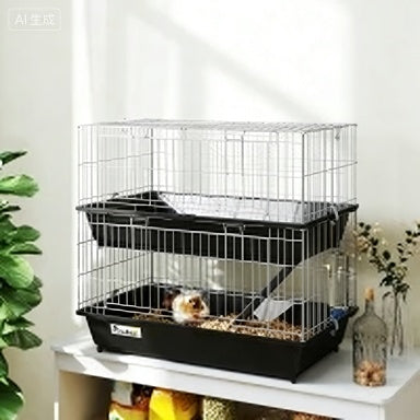 KFX-7122877 2-Tier Small Animal Cage with Doors, Trays, Dish, Bottle, and Ramp for Bunnies, Ferrets, and Chinchillas