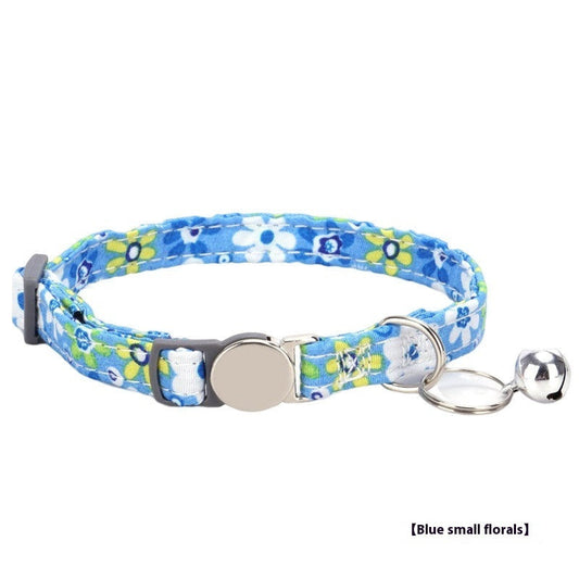 KFX-7123261 Bohemian Floral Cat Collar in Blue, Red, Pink, and Green Plaid - Adjustable Polyester Buckle