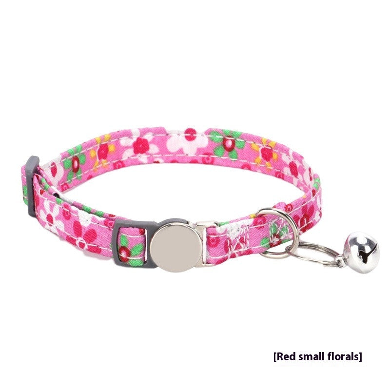 KFX-7123261 Bohemian Floral Cat Collar in Blue, Red, Pink, and Green Plaid - Adjustable Polyester Buckle