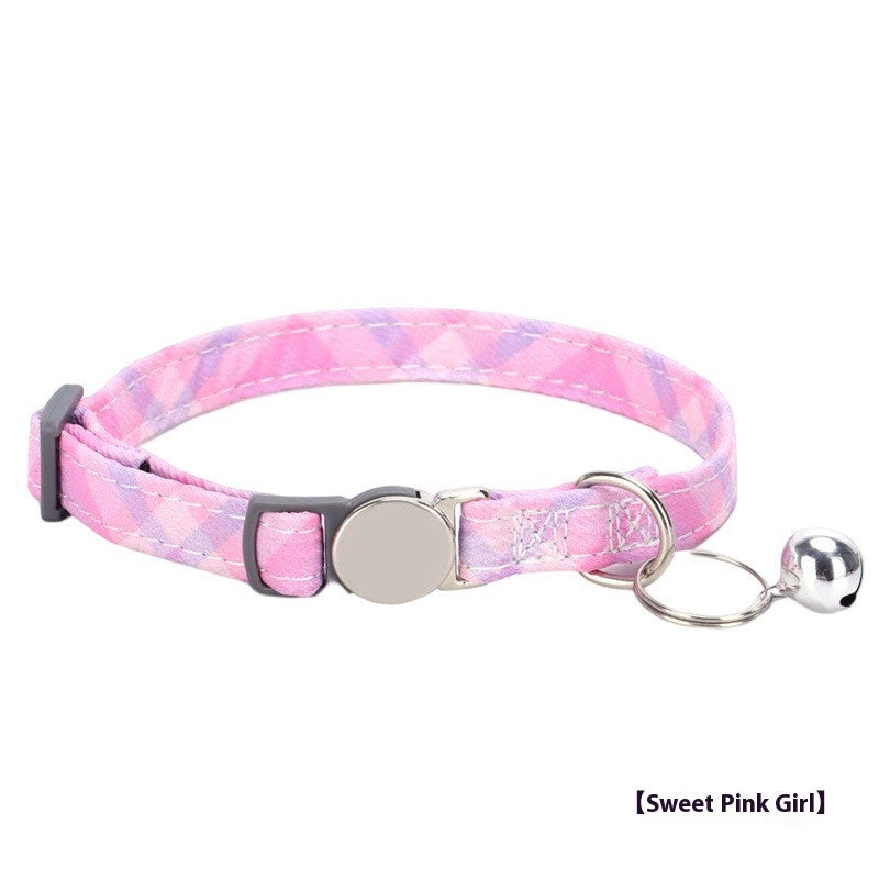 KFX-7123261 Bohemian Floral Cat Collar in Blue, Red, Pink, and Green Plaid - Adjustable Polyester Buckle