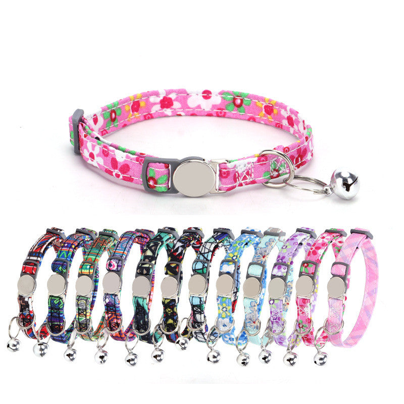 KFX-7123261 Bohemian Floral Cat Collar in Blue, Red, Pink, and Green Plaid - Adjustable Polyester Buckle