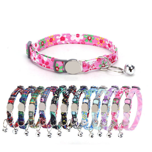KFX-7123261 Bohemian Floral Cat Collar in Blue, Red, Pink, and Green Plaid - Adjustable Polyester Buckle