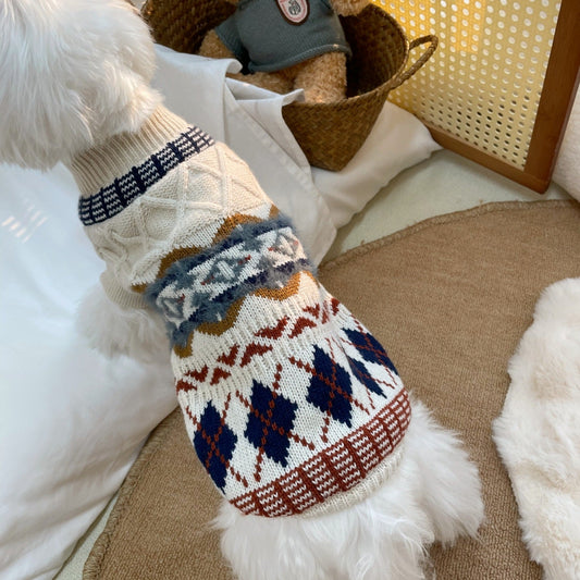KFX-7125181 Twisted Vintage Rhombus Sweater for Dogs - Cozy Autumn and Winter Pet Clothing