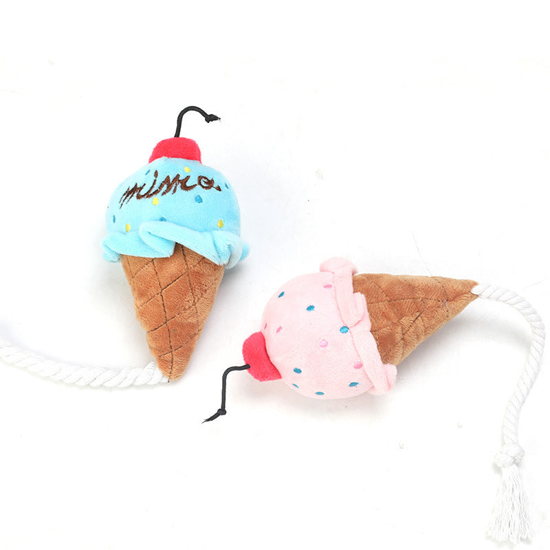 KFX-7126845 Plush Ice Cream-Shaped Dog Molar Toy for Chewing and Sound