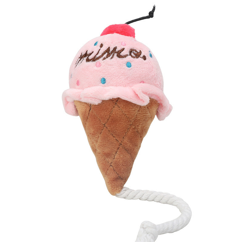 KFX-7126845 Plush Ice Cream-Shaped Dog Molar Toy for Chewing and Sound