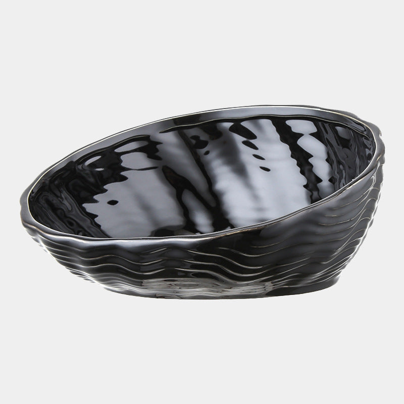 KFX-7127357 Ceramic Cat Bowl with Angled Mouth and Bamboo Frame - Small and Large Sizes Available