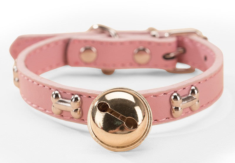 KFX-7129149 Durable PU Pet Collar with Claw Print Bone Design and Alloy Bell in Multiple Colors