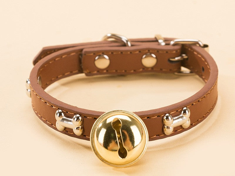 KFX-7129149 Durable PU Pet Collar with Claw Print Bone Design and Alloy Bell in Multiple Colors