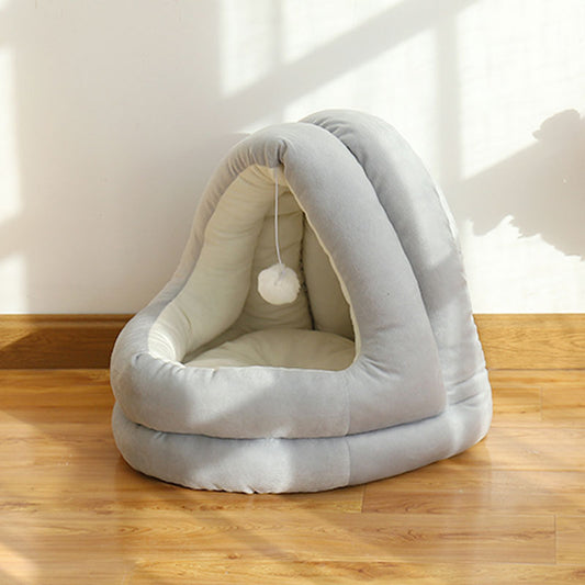 KFX-7131197 Cozy Enclosed Yurt Cat Litter Box - Crystal Velvet Non-Slip Design, Multiple Sizes Available