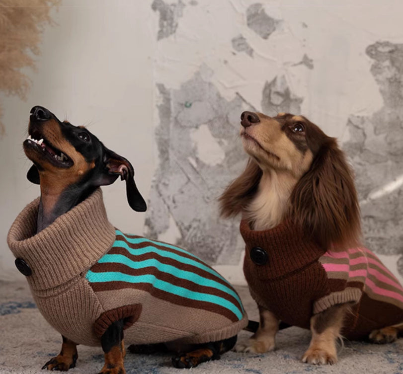 KFX-7131709 Sleeveless Winter Sweater Vest for Dogs in Pink and Lake Blue Stripes