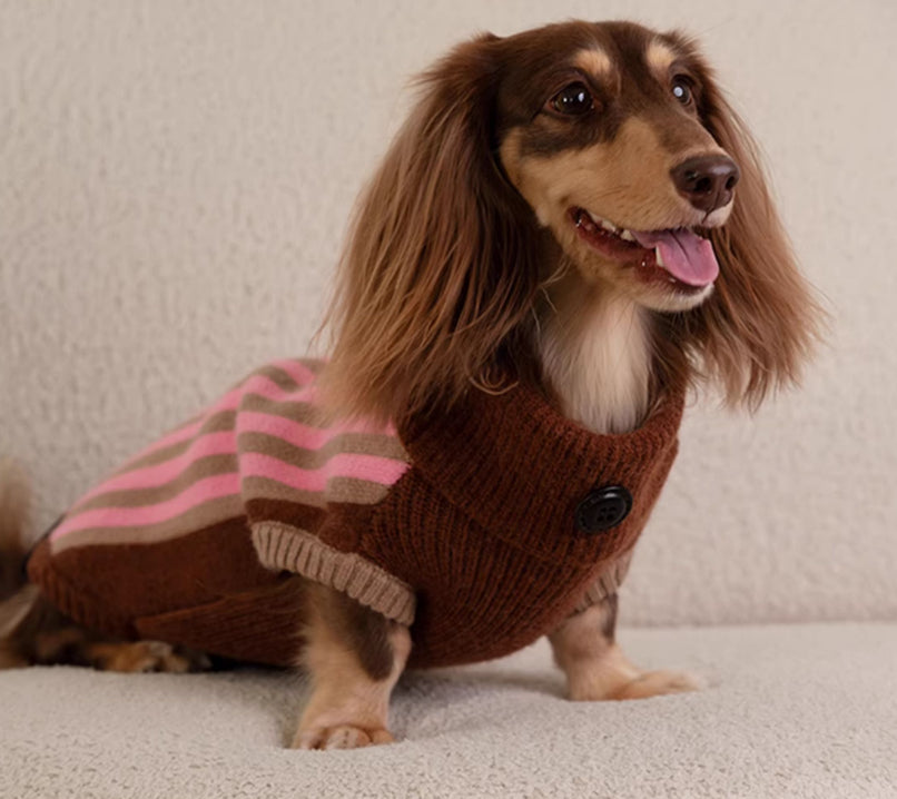 KFX-7131709 Sleeveless Winter Sweater Vest for Dogs in Pink and Lake Blue Stripes