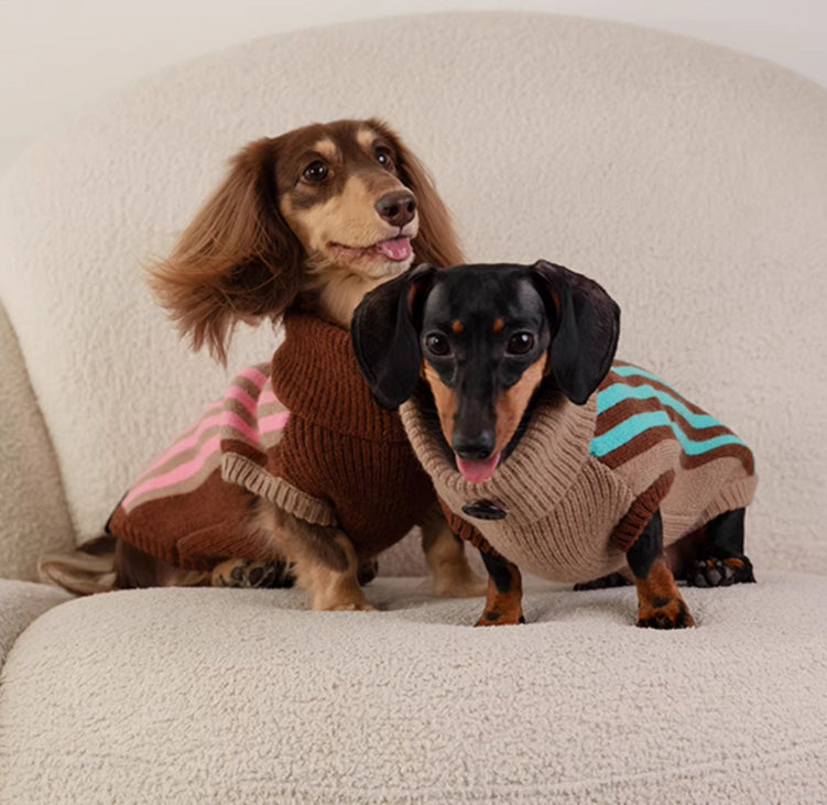 KFX-7131709 Sleeveless Winter Sweater Vest for Dogs in Pink and Lake Blue Stripes