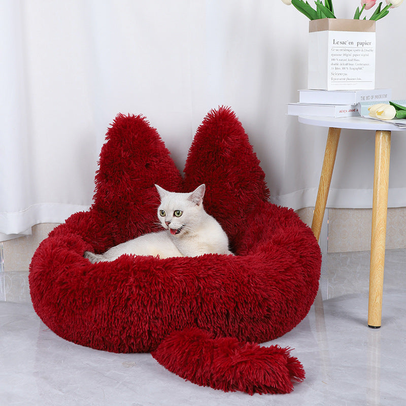 KFX-7132989 Cozy Round Plush Nest for Cats and Dogs - Warm Winter Pet Bed and Cushion