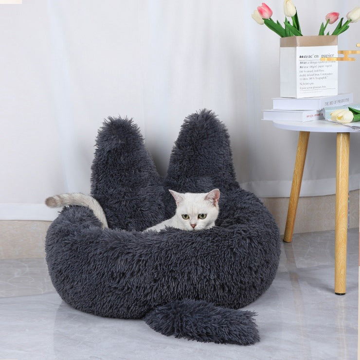 KFX-7132989 Cozy Round Plush Nest for Cats and Dogs - Warm Winter Pet Bed and Cushion