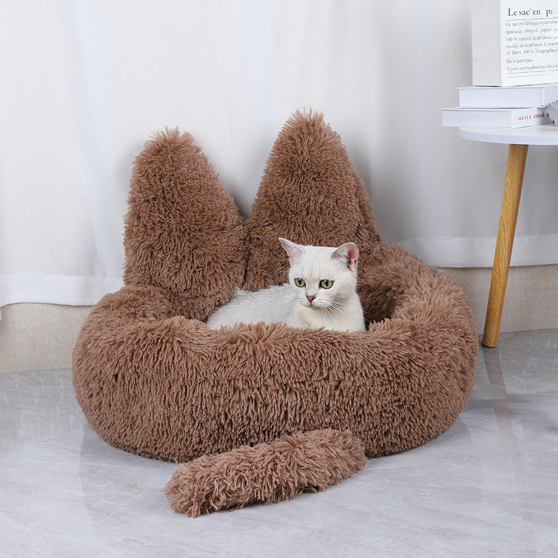 KFX-7132989 Cozy Round Plush Nest for Cats and Dogs - Warm Winter Pet Bed and Cushion